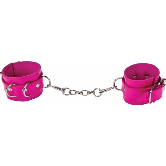 OUCH LEATHER HANDCUFFS FOR FEET OR HANDS PINK