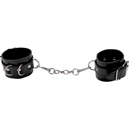 OUCH LEATHER HANDCUFFS FOR FEET OR HANDS BLACK