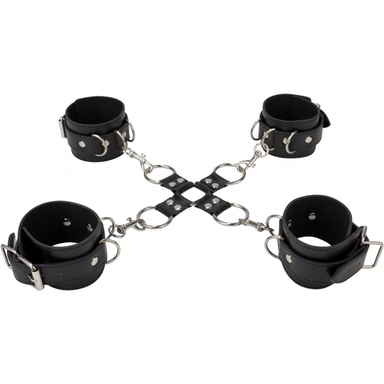 OUCH LEATHER HANDCUFFS FOR FOOT AND HANDS BLACK