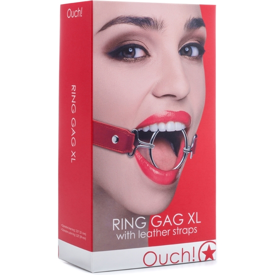 OUCH GAG WITH RED LEATHER TAPES