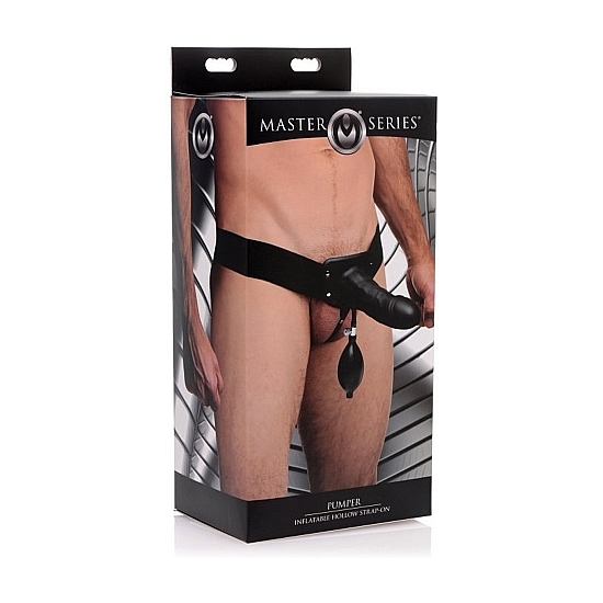 HARNESS WITH HOLLOW AND INFLATABLE PENIS - BLACK