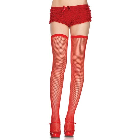 Leg Avenue Netting Stockings With Red League