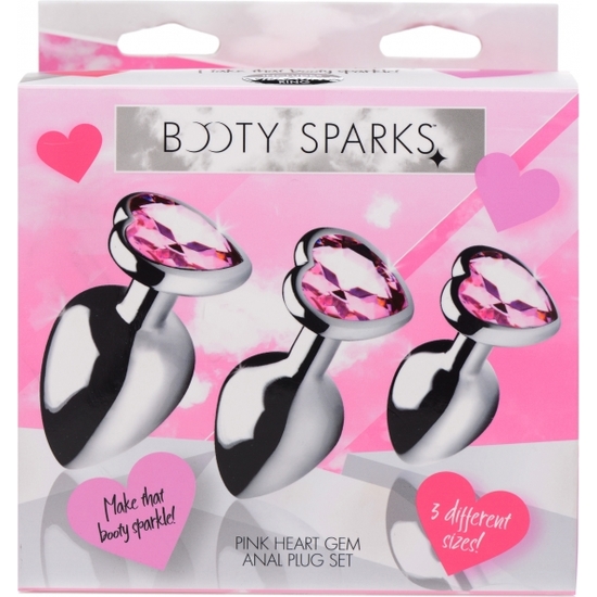 ANAL PLUG KIT 3 PIECES - PINK HEART - SILVER