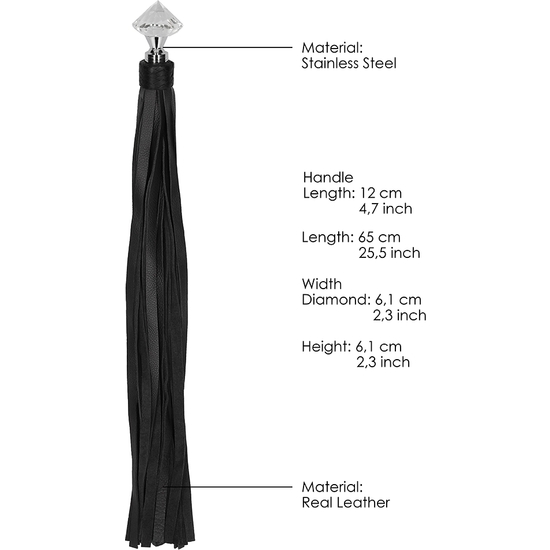 LEATHER FLOGGER WITH SHINY POINTED HANDLE - BLACK