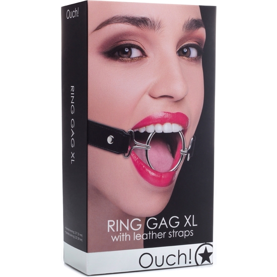 OUCH GAG WITH BLACK LEATHER TAPES