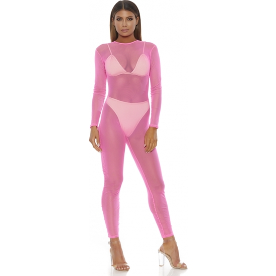 Micro Net Mock Net Mesh Bodysuit - Pink