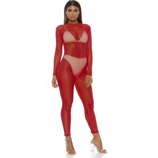 Micro Net Mock Net Mesh Bodysuit - Red