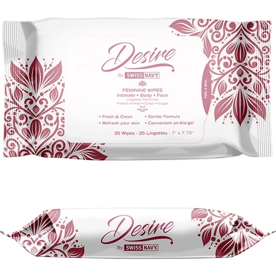SWISS NAVY DESIRE PACK OF 6 DISPLAY WIPES WITHOUT PERFUME - 25 UNITS