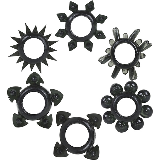 Silicone Rings - Tower Of Power - 6 Pack Black