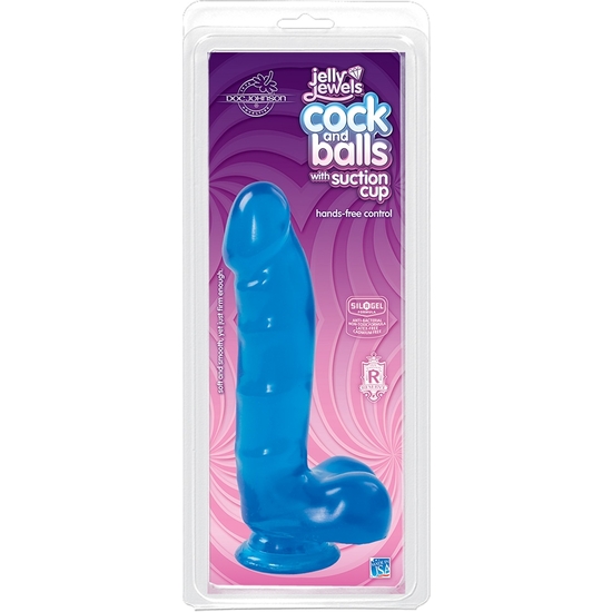 JELLY JEWELS - PENIS AND TESTICLES WITH SUCTION CUP - SAPPHIRE