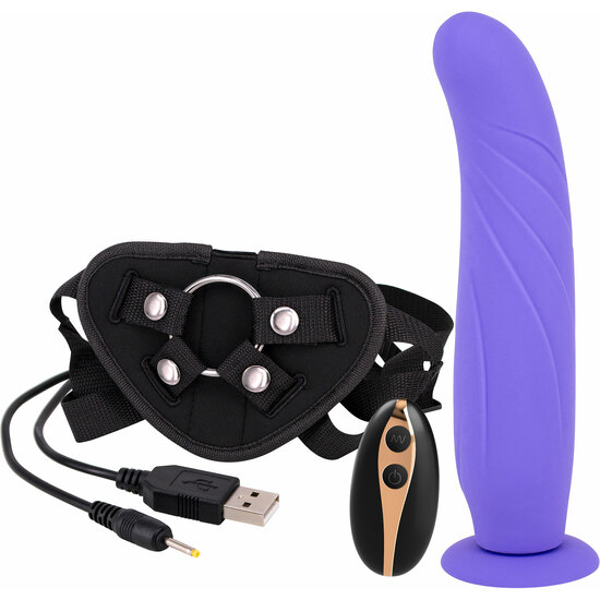 HARNESS WITH DILDO AND VIBRATION 24CM - PURPLE