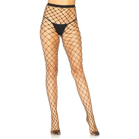 NET STOCKINGS WITH PEARLS - BLACK 