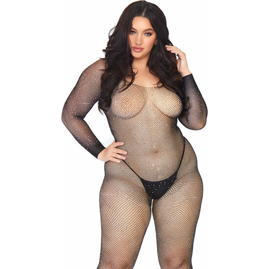 BODYSTOCKING IN NET AND STRASS DECORATION - BLACK 