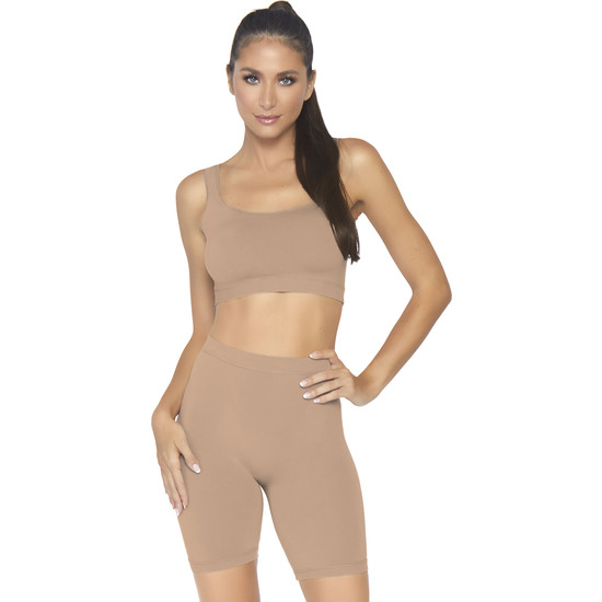 Opaque Suit With Cycling Pants - Caramel