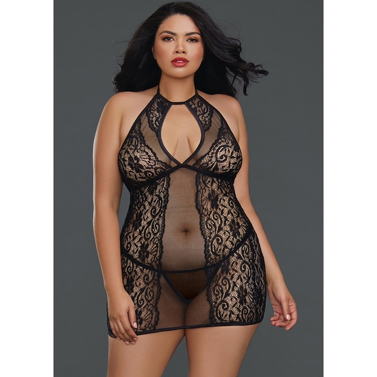 ELEGANT MESH WITH FLOOR AND FLORAL LACE - BLACK 