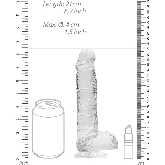20CM REALISTIC PENIS WITH TESTICLES - TRANSPARENT