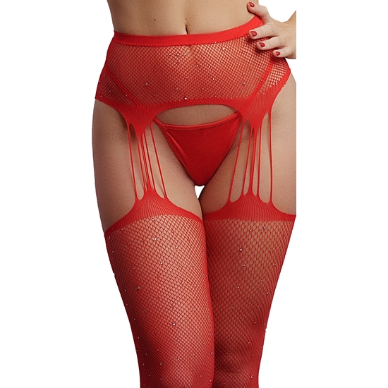 LE DÉSIR - RHINESTONE TIGHTS WITH STRAPS - RED