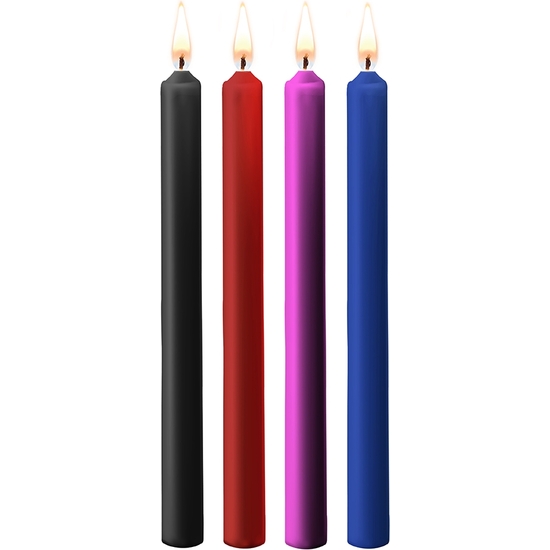 TEASING WAX LONG CANDLES- PARAFFIN- 4-PACK - ASSORTED COLORS SHOTS