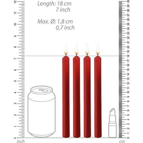 TEASING WAX LONG CANDLES - PARAFFIN - 4-PACK - RED