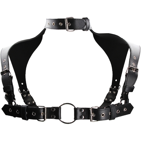 MEN´S HARNESS WITH COLLAR - LEATHER - BLACK