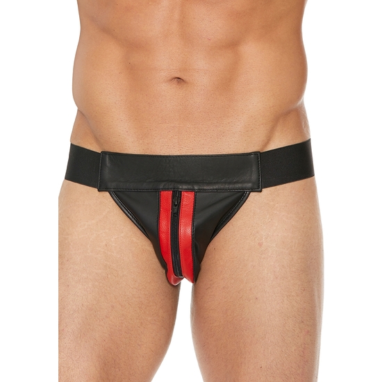 Plain Thong With Jock Zipper- Black/red