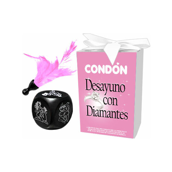 BREAKFAST BOX WITH DIAMONDS (DICE + CONDOM + FEATHER)