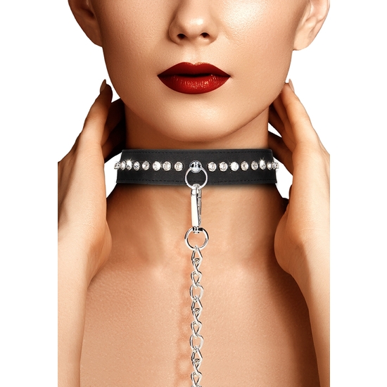 NECKLACE WITH DIAMOND STUDS AND STRAP - BLACK