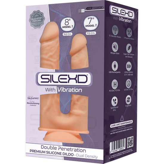 SILEXD MODEL 1 - DOUBLE PENIS WITH VIBRATOR 19.5 CM AND 17.5 CM