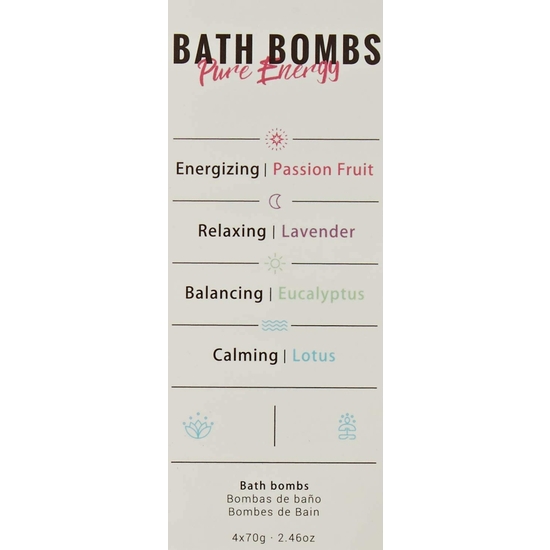 SET BOX OF 4 MULTICOLOR PURE ENERGY BATH BOMBS