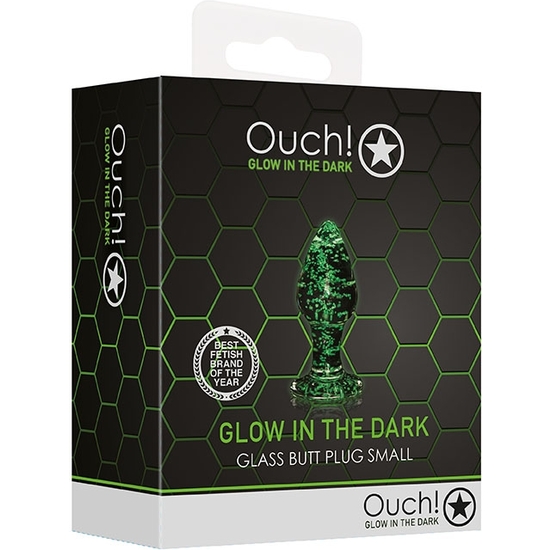 OUCH! - GLASS ANAL PLUG - GLOW IN THE DARK - SMALL SIZE
