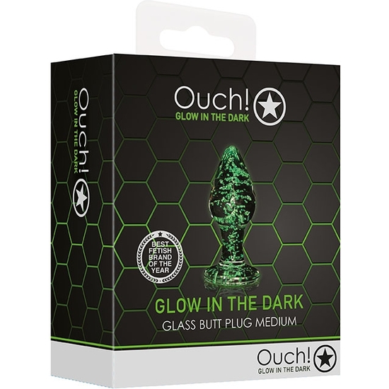 OUCH! - GLASS ANAL PLUG - GLOW IN THE DARK - MEDIUM SIZE