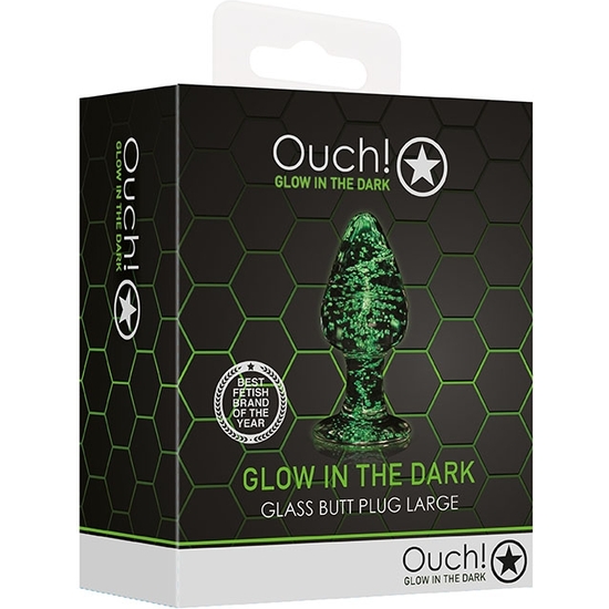 OUCH! - GLASS ANAL PLUG - GLOW IN THE DARK - LARGE SIZE