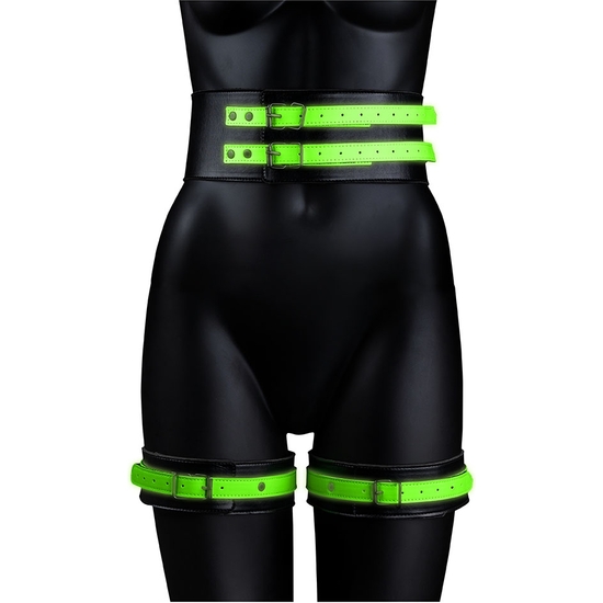 OUCH! - HANDCUFFS, BELT AND THIGH STRAPS - GLOW IN THE DARK