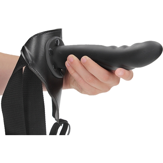 OUCH!-STRAP-ON TEXTURED CURVED HOLLOW - 8/20 CM-BLACK