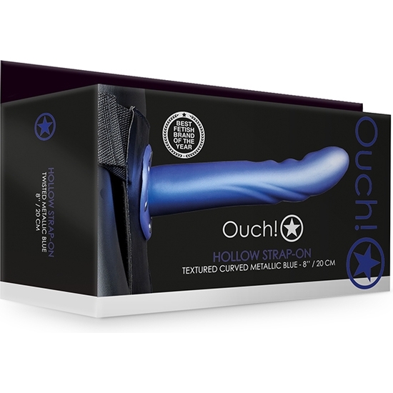 TEXTURED CURVED OUCH-STRAP-ON - 8/20 CM-METALLIC BLUE