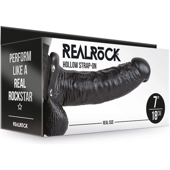 REALROCK- HOLLOW STRAP WITH TESTICLES - 7/18 CM - BLACK