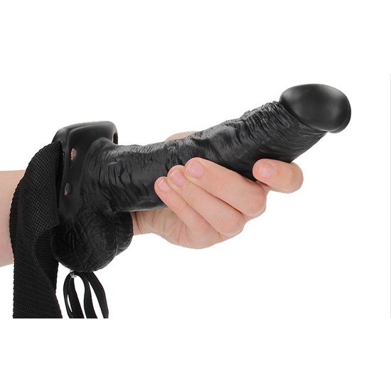 REALROCK- HOLLOW STRAP WITH TESTICLES - 7/18 CM - BLACK