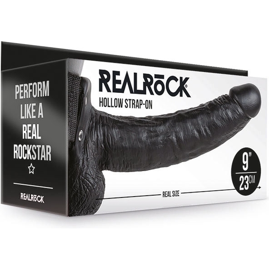 REALROCK-HOLLOW STRAP WITH TESTICLES - 9/ 23 CM-BLACK