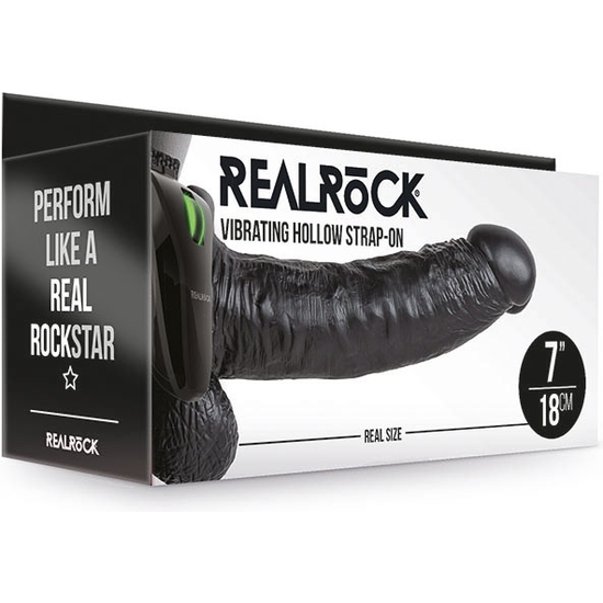 REALROCK-STRAP-ON VIBRATORY HOLLOW WITH TESTICLES - 7/18 CM-BLACK