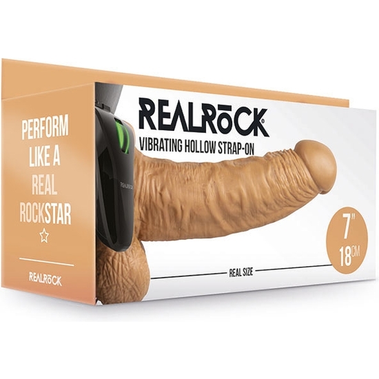 REALROCK-STRAP-ON VIBRATORY HOLLOW WITH BALLS - 7/18 CM-BROWN