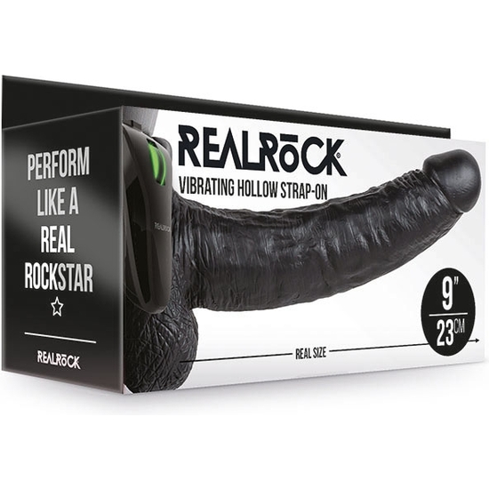 REALROCK-STRAP-ON VIBRATORY HOLLOW WITH TESTICLES - 9/ 23 CM-BLACK
