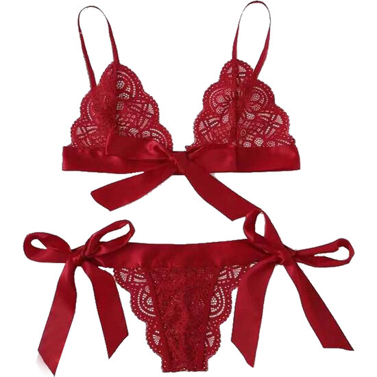 Bra And Panties Set With Bows And Red Lace Design