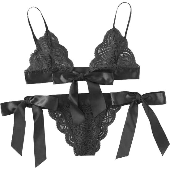 Bra And Panties Set With Bows And Black Lace Design