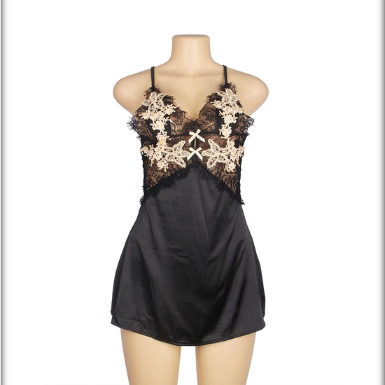 L-XL BABYDOLL WITH CROSS STRAPS FLORAL DECORATION