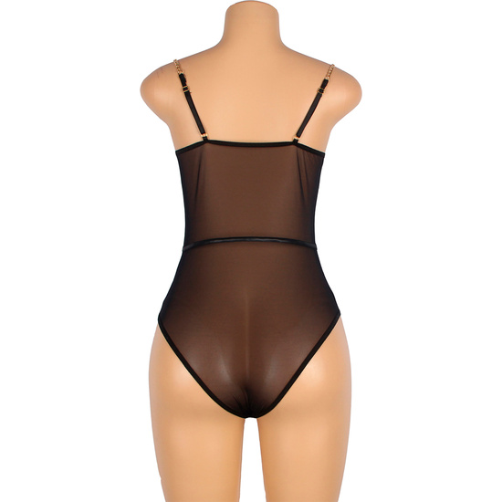 ONE PIECE BODYSUIT WITH TRANSPARENT RINGS AND METAL STRAP