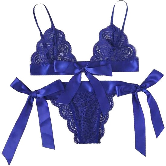 Bra And Panties Set With Bows And Blue Lace Design