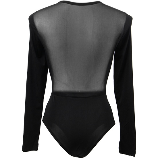 4XL-5XL LONG SLEEVE MESH FITTED BODYSUIT WITH HOOK BUCKLES