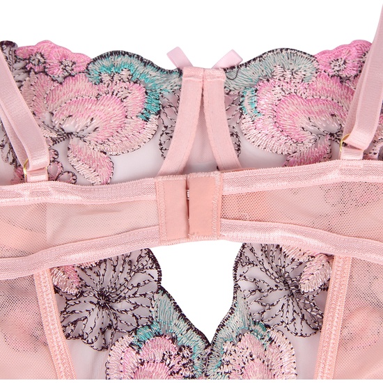 L-XL SEXY COLORFUL FLORAL OPEN CROTCH PINK LINGERIE