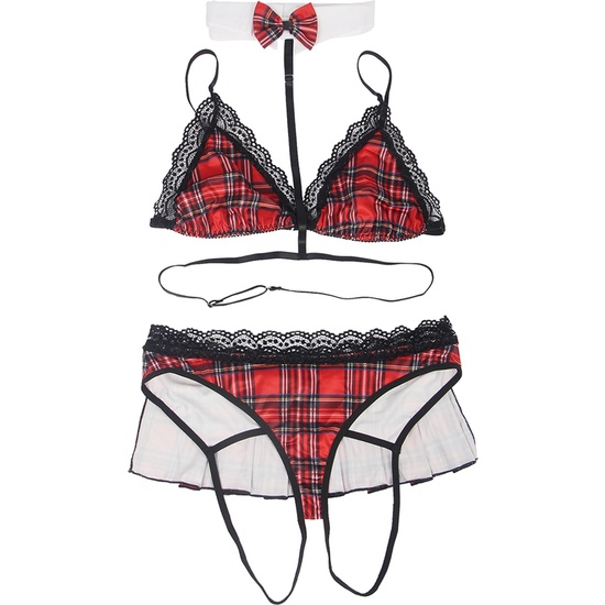 L-XL SEXY RED PLAID BRA SET COLLEGE STYLE COSPLAY COSTUME