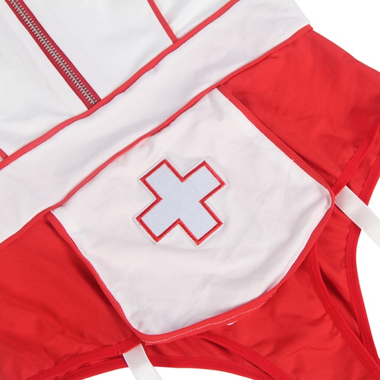 3XL SEXY ONE PIECE NURSE SUIT WITH ZIPPER DESIGN AND DECORATION